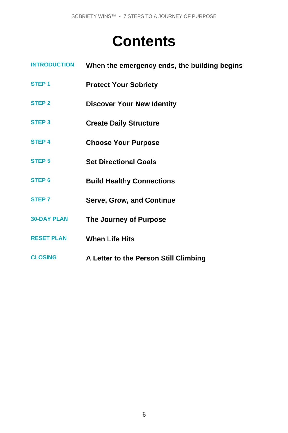 Sobriety Wins contents preview page