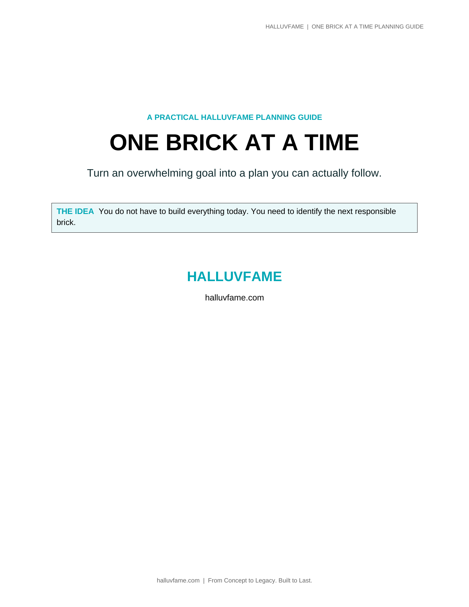 Cover of the One Brick at a Time Planning Guide